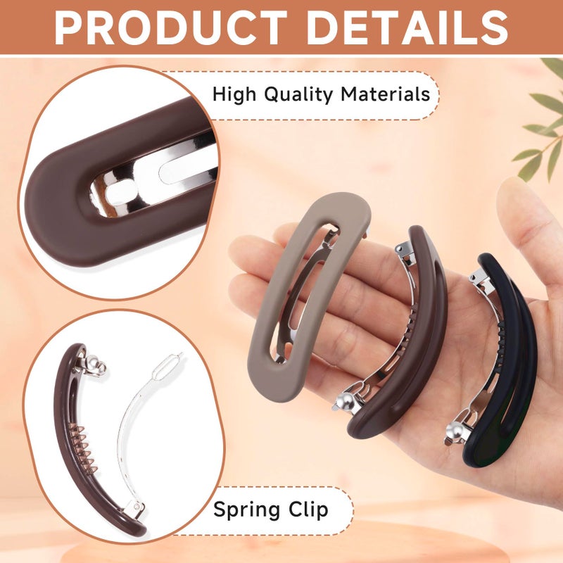 SmallCat 3 Pcs Large Hair Barrettes for Women, Square Hair Barrettes for Women Fine Hair, Matte French Barrette for Daily Usage, Decoration (Black, Coffee, Beige) - Image 3